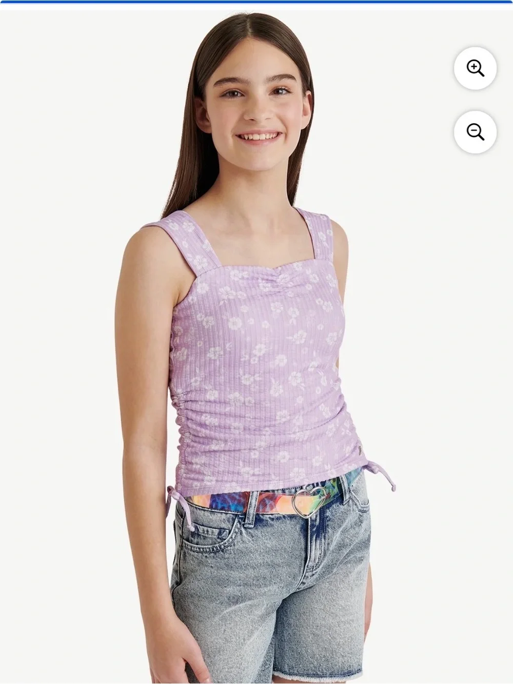 Justice Girls Cinched Floral Tank in Violet | size medium (10)